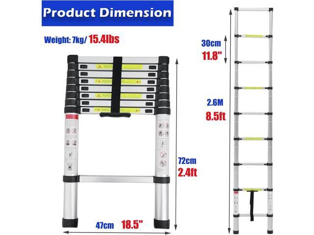 Telescoping Ladder 8.5ft Aluminum Folding Ladder 330lbs Max Load Lightweight Portable DIY Ladder for Home, Office, Folded Height 2.36ft Space...
