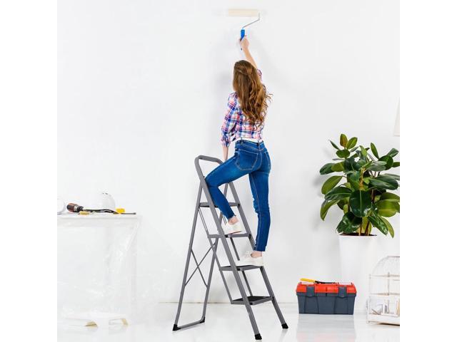 F2C 4 Step Ladder, Folding Step Stool with Wide Anti-Slip Pedals & Handgrip, Portable Lightweight Ladder Anti-Slip Pedal for Home, Kitchen, Office,...