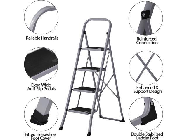 F2C 4 Step Ladder, Folding Step Stool with Wide Anti-Slip Pedals & Handgrip, Portable Lightweight Ladder Anti-Slip Pedal for Home, Kitchen, Office,...
