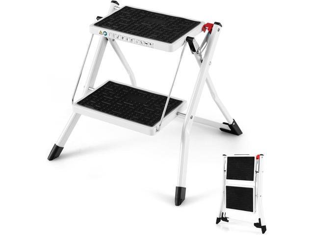 Goplus 2 Step Ladder, Lightweight Folding Step Stool with Anti-Slip Pedals, Non-Slip Foot Covers, Heavy Duty Metal Stepladder for Household,...