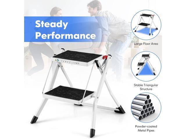 Goplus 2 Step Ladder, Lightweight Folding Step Stool with Anti-Slip Pedals, Non-Slip Foot Covers, Heavy Duty Metal Stepladder for Household,...