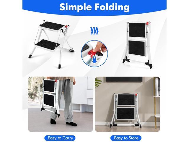 Goplus 2 Step Ladder, Lightweight Folding Step Stool with Anti-Slip Pedals, Non-Slip Foot Covers, Heavy Duty Metal Stepladder for Household,...