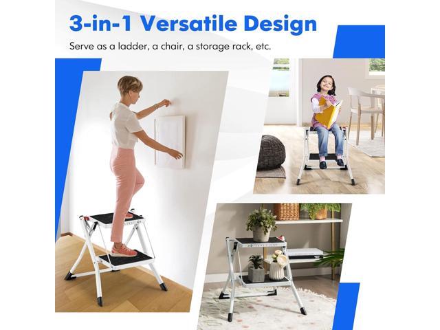 Goplus 2 Step Ladder, Lightweight Folding Step Stool with Anti-Slip Pedals, Non-Slip Foot Covers, Heavy Duty Metal Stepladder for Household,...