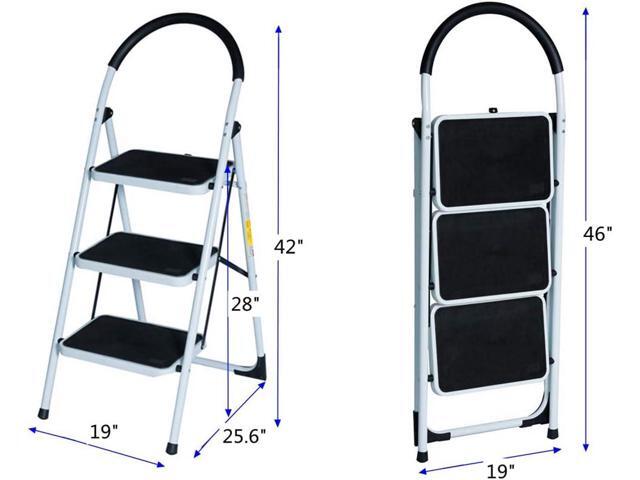 Good Life EN131 Folding 3 Step Ladder Home Depot Steel, Lightweight 300 lb Capacity with Hand Grip Anti-Slip and Wide Pedal