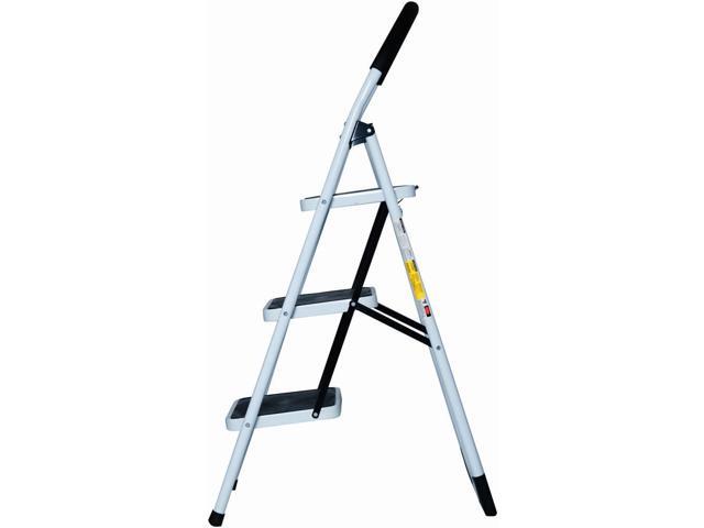 Good Life EN131 Folding 3 Step Ladder Home Depot Steel, Lightweight 300 lb Capacity with Hand Grip Anti-Slip and Wide Pedal