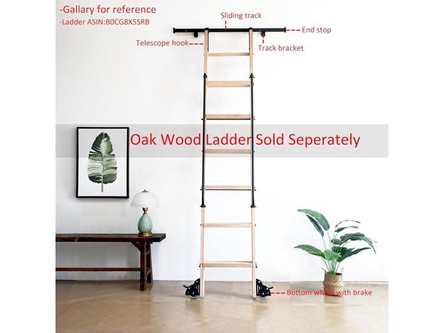 12FT Hook on Sliding Library Ladder Hardware Kit,Telescoping Upper Hook,Bottom Brake Roller, Rustic Black Finish(No Ladder)