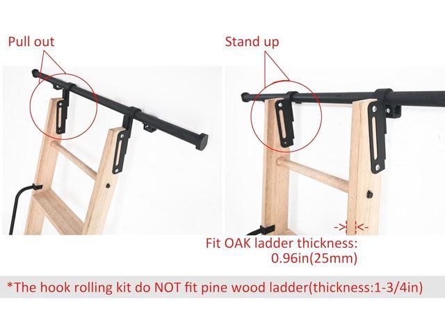 12FT Hook on Sliding Library Ladder Hardware Kit,Telescoping Upper Hook,Bottom Brake Roller, Rustic Black Finish(No Ladder)