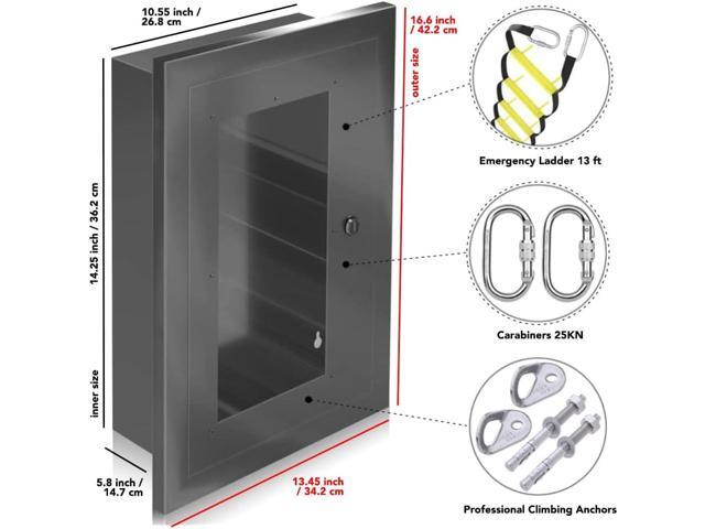 Wall Mounted Fire Escape Ladder 2 Story 13ft - Fire Ladder for Homes Include Aluminum Box, Snap Hooks and 2 Mounting Anchors Set - 2-Story...
