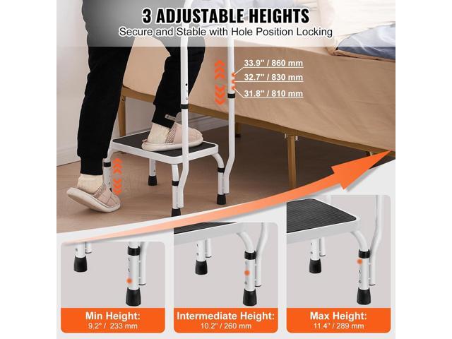 VEVOR Step Stool 1-Step 330lbs Capacity, 3 Adjustable Height with Handle Steel Step Ladder, Portable Toddler Step Stools for Adults, Non-Slip...
