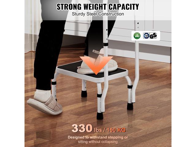 VEVOR Step Stool 1-Step 330lbs Capacity, 3 Adjustable Height with Handle Steel Step Ladder, Portable Toddler Step Stools for Adults, Non-Slip...