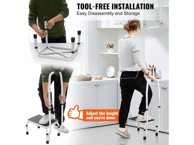VEVOR Step Stool 1-Step 330lbs Capacity, 3 Adjustable Height with Handle Steel Step Ladder, Portable Toddler Step Stools for Adults, Non-Slip...