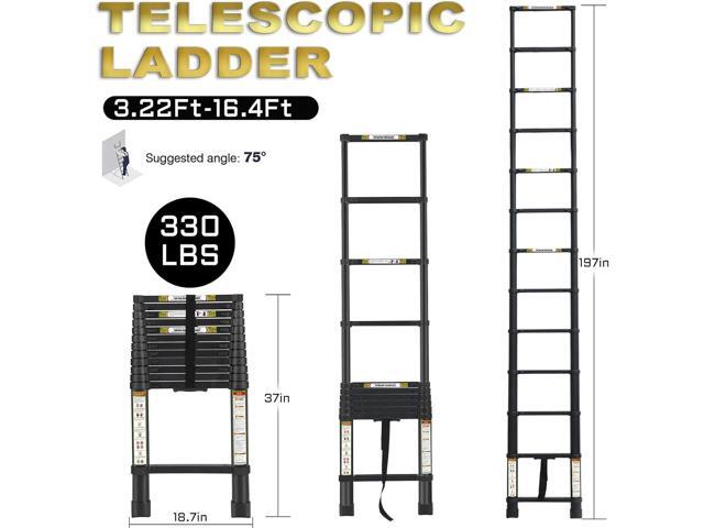 Telescopic Ladder, 16.5FT RIKADE Aluminum Telescoping Ladder with Non-Slip Feet and Stable Hook, Portable Extension Ladder for Household and Outdoor