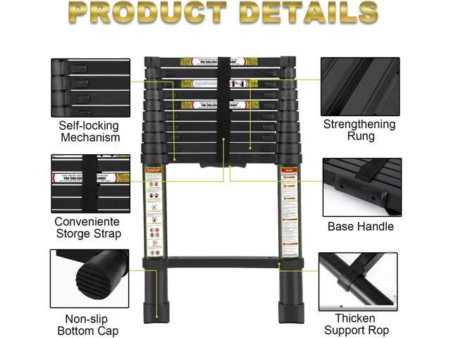 Telescopic Ladder, 16.5FT RIKADE Aluminum Telescoping Ladder with Non-Slip Feet and Stable Hook, Portable Extension Ladder for Household and Outdoor