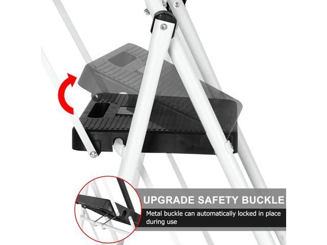 BLACKHORSE-RACING 5 Step Ladder with Handrails & Tool Tray Platform, 330 lbs Folding Step Stool Ladder, Portable Steel Ladder for Kitchen Pantry...