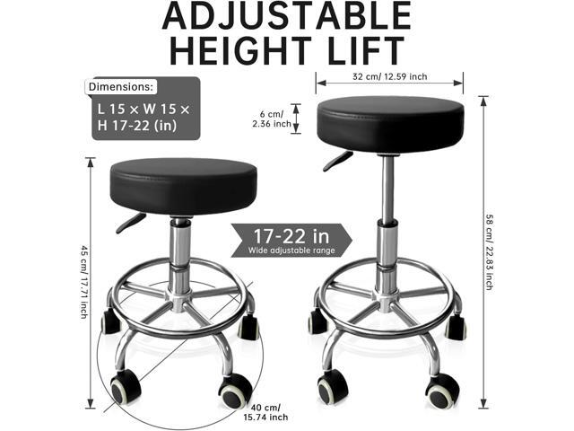 Rolling Stool with Wheels, PU Leather Office Chair with Foot Rest, Adjustable Height 360 Degree Rotation Swivel Stool for Tattoo Massage Salon Spa...