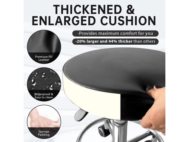 Rolling Stool with Wheels, PU Leather Office Chair with Foot Rest, Adjustable Height 360 Degree Rotation Swivel Stool for Tattoo Massage Salon Spa...