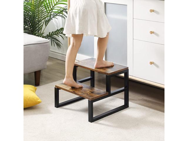 IBUYKE 2-Step Wooden Step Stools for Adults Kids, Heavy Duty Bedside Step Stool with 500 Lbs Capacity, Non-Slip Stepping Foot Stool for Bedroom...