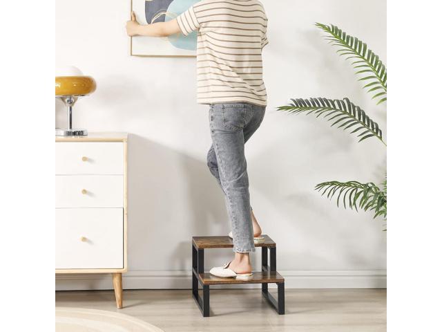 IBUYKE 2-Step Wooden Step Stools for Adults Kids, Heavy Duty Bedside Step Stool with 500 Lbs Capacity, Non-Slip Stepping Foot Stool for Bedroom...