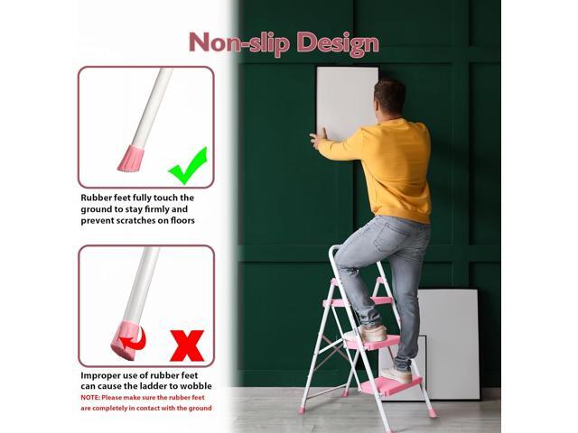 BONTEC 3-Step Ladder, Folding Step Stool, 600lbs Max Load Capacity, Sturdy Steel, Non-Slip Pedals, Lightweight, Portable Steel Ladder with...