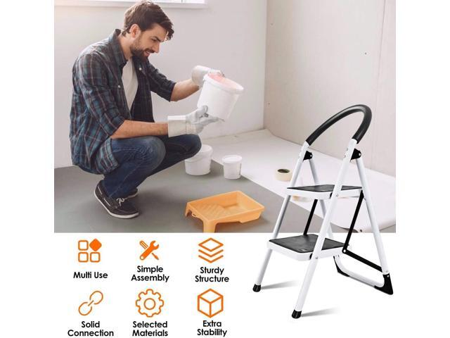 S AFSTAR 2 Step Ladder, Folding Step Stool w/Iron Frame, Anti-Slip Pedals, Convenient Handgrip, 330Lbs Sturdy Steel Ladder for Home Office Farm...