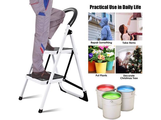 S AFSTAR 2 Step Ladder, Folding Step Stool w/Iron Frame, Anti-Slip Pedals, Convenient Handgrip, 330Lbs Sturdy Steel Ladder for Home Office Farm...