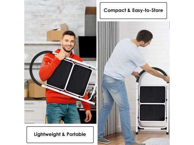 S AFSTAR 2 Step Ladder, Folding Step Stool w/Iron Frame, Anti-Slip Pedals, Convenient Handgrip, 330Lbs Sturdy Steel Ladder for Home Office Farm...