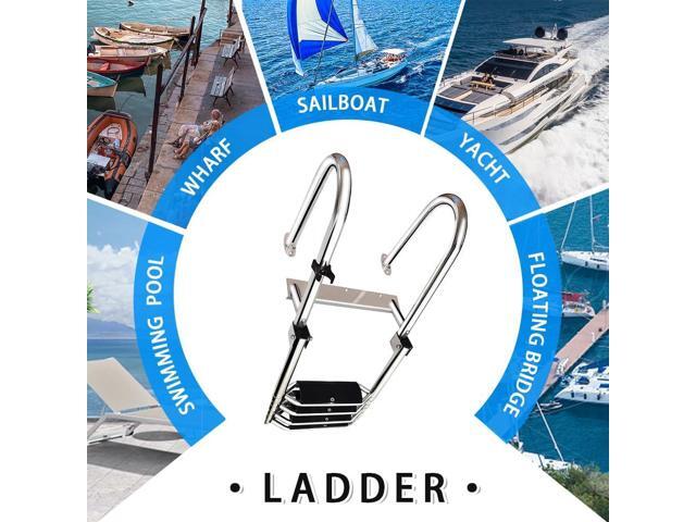 Stainless Steel 4 Steps Telescoping Boat Ladder Reinforce Dock Ladder Heavy Duty Swim Deck Ladder with Wider Pedals and Hand Railings, Rated to 500...