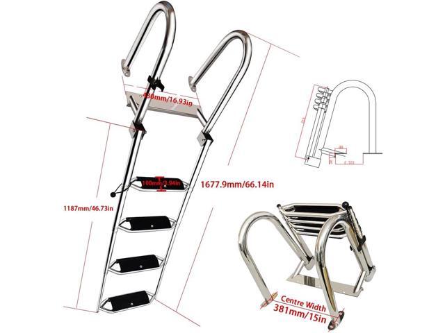 Stainless Steel 4 Steps Telescoping Boat Ladder Reinforce Dock Ladder Heavy Duty Swim Deck Ladder with Wider Pedals and Hand Railings, Rated to 500...