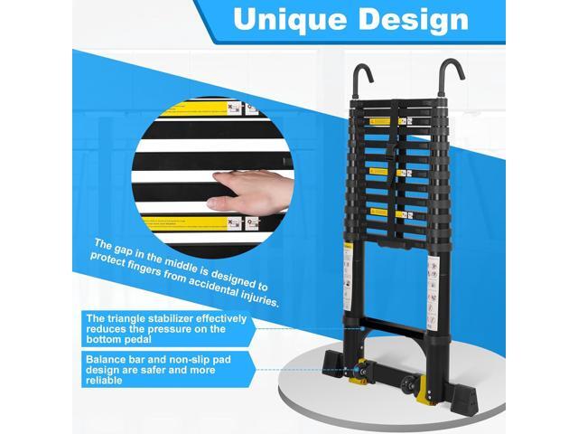 Telescoping Ladder,14.5FT Aluminum Portable Extension Ladder w/Hooks, Stabilizers& Wheels, Heavy Duty 330lbs Max Capacity, Collapsible Telescopic...