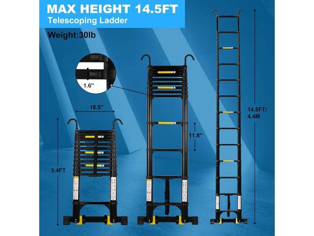 Telescoping Ladder,14.5FT Aluminum Portable Extension Ladder w/Hooks, Stabilizers& Wheels, Heavy Duty 330lbs Max Capacity, Collapsible Telescopic...