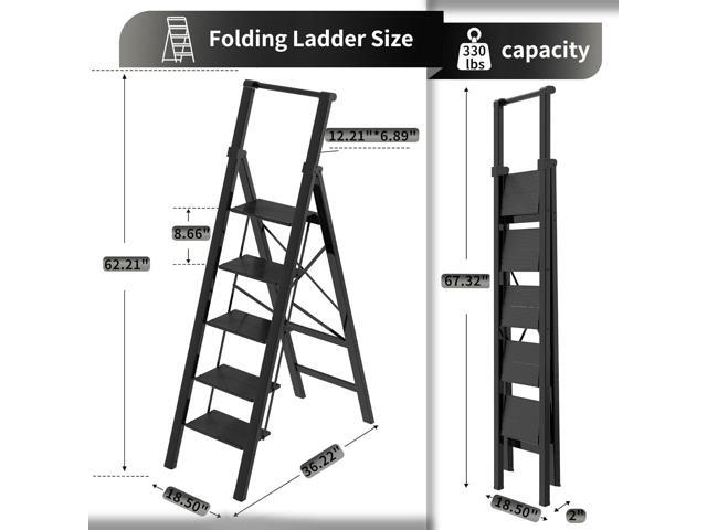 5 Step Ladder Adult Portable Folding Step Stool, Folding Aluminum Step Ladder with Double Padded Treads, Step Ladder with Handle for Home, Kitchen,...