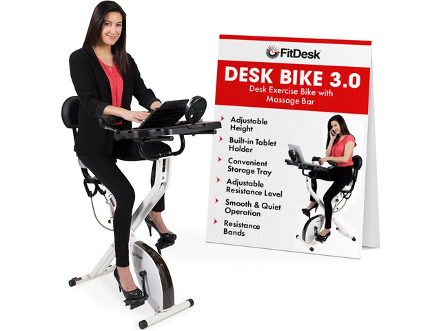 FitDesk Standing Exercise Bike Desk 3.0, Adjustable Height Indoor Cycling Trainer with Laptop Tray, Portable Stationary Fitness Desk for Home...