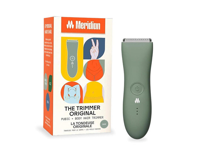 MERIDIAN The Trimmer Original - Body Hair Trimmer for Men, Electric Shaver for Pubic Hair, Chest, Legs & Bikini, Waterproof & Rechargeable, Sage