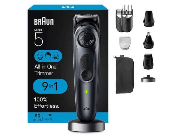 Braun All-in-One Men's Shaving Kit Series 5 5490, 9-in-1 Beard, Face, Nose, Ear Trimmer, Hair Clippers, Body Groomer and Manscaping