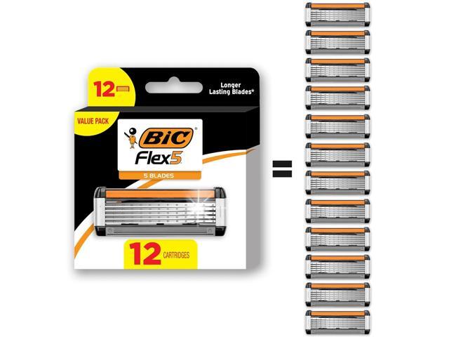 BIC Flex 5 Refillable Razors for Men, Long-Lasting 5 Blade Razors Refills for a Smooth and Comfortable Shave, 12 Razor Cartridges