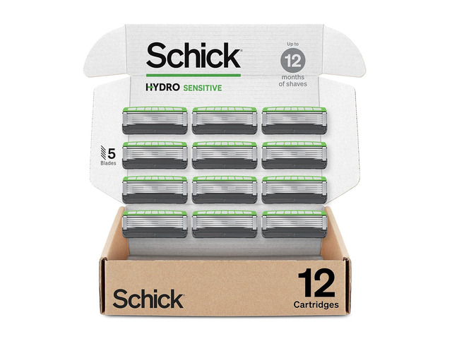 Schick Hydro Sensitive Razor Refills, 12ct 5 Blade Razor for Men, Shaving Blades, 12 Refills