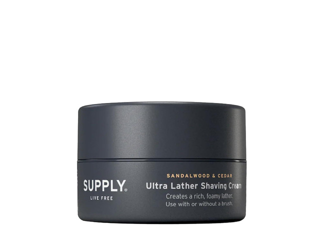 SUPPLY Ultra Lather Shaving Cream for Men Rich Cushion for Smoother Shave Helps Reduce Shave Irritation Sandalwood & Cedar 3.4 oz