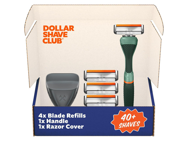 Dollar Shave Club Travel Shave Set 4 Swift Rinse Refill Cartridges, 1 Handle (Green), 1 Razor Cover