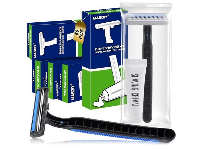 60 Pack Disposable Razors Bulk for Men with Travel Shaving Cream, Homeless Supplies Bulk, Twin Blade Travel Razors and Shaving Cream Kit,...