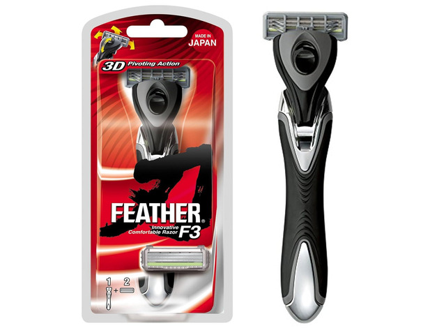 Feather - F3 Shaving Razor - Pivoting Head Shaving Razor with Wavy Guard and SiC Ceramic Coating - 3 Blade shave cartridge for Regular to Sensitive...