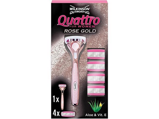 Wilkinson Sword - Quattro for Women Premium Metal Rose Gold Razor Handle + 5 Blade Refills