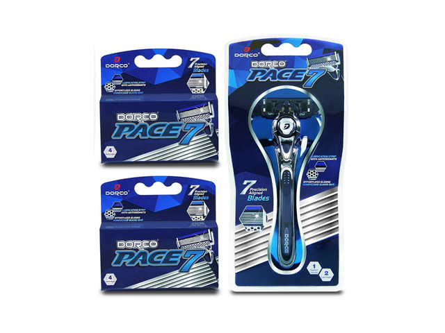 Dorco Pace 7 - Shaving Razor System for Men with Seven Curved Blades - Value Pack (10 Cartridges + 1 Handle)