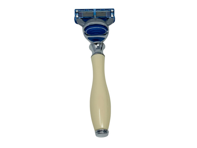 GENTS Fusion Compatible Razor Handle - Faux Ivory with Chrome Tip - 5 Blade Cartridge System - Mens Shaving Handle