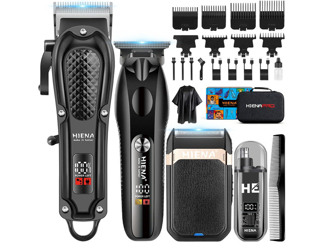 HIENA PRO Hair Clippers for Men Professional, Cordless Barber Clipper & T-Blade Beard/Hair Trimmer Set, Electric Razor Foil Shaver Nose Trimmer...