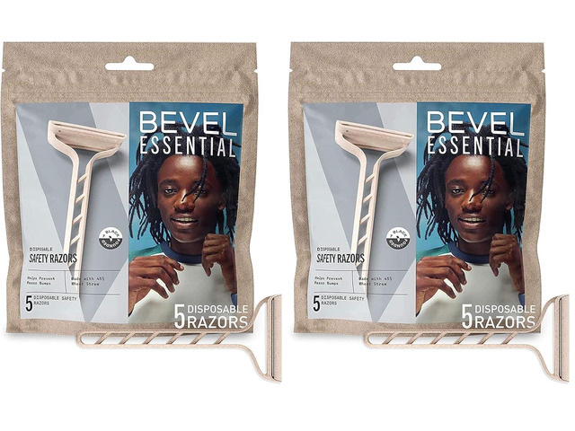 Bevel Essentials Disposable Safety Razors for Men, Double Edge Stainless Steel Blade Helps Prevent Nicks and Razor Bumps, Travel Essentials, 5...