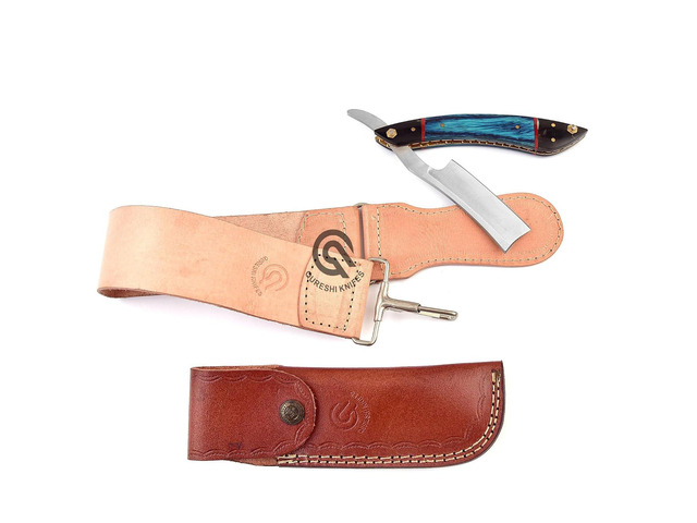 Professional Straight Razor with Leather Strop - Straight Edge Barber Razor Premium for Men & Women (Stainless Steel Blade)