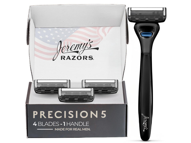 Jeremy's Razors for Men: Precision 5 Blade Razor - Stainless Steel Blades, Lubricating Strip, Precision Trimmer - Men's Shaving Kit, Travel Face...