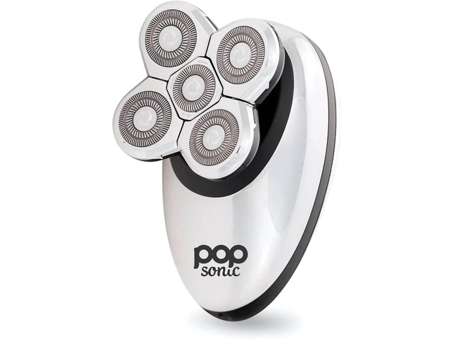 Pop Sonic 5-Head Electric Shaver Kit - Unisex (Silver) Shaver for Face, Head & Body - Smooth, Waterproof USB Rechargeable Trimmer with 360-Degree...