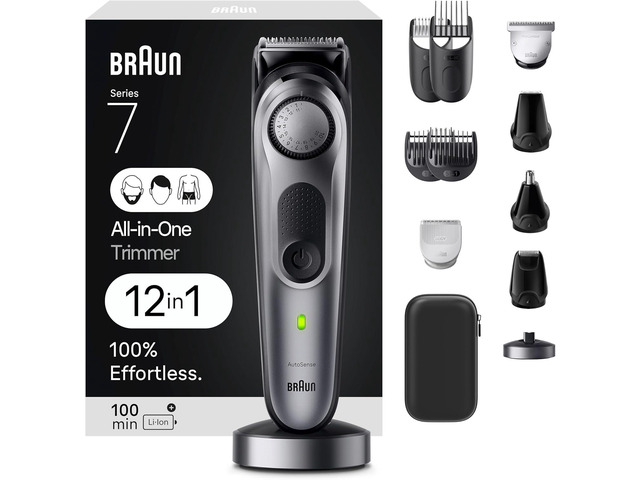 Braun All-in-One Men's Shaving Kit Series 7 7440, 12-in-1 Beard, Face, Nose, Ear Trimmer, Hair Clippers, Body Groomer and Manscaping + Travel Case...
