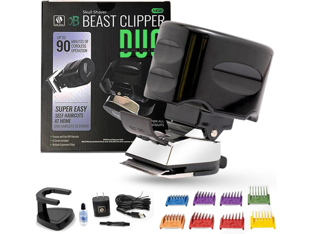 Skull Shaver Beast Clipper Duo - Home Haircut & Grooming Kit - Durable Steel Blades - Cordless Operation - Adjustable Combs - Designed for Men & Women